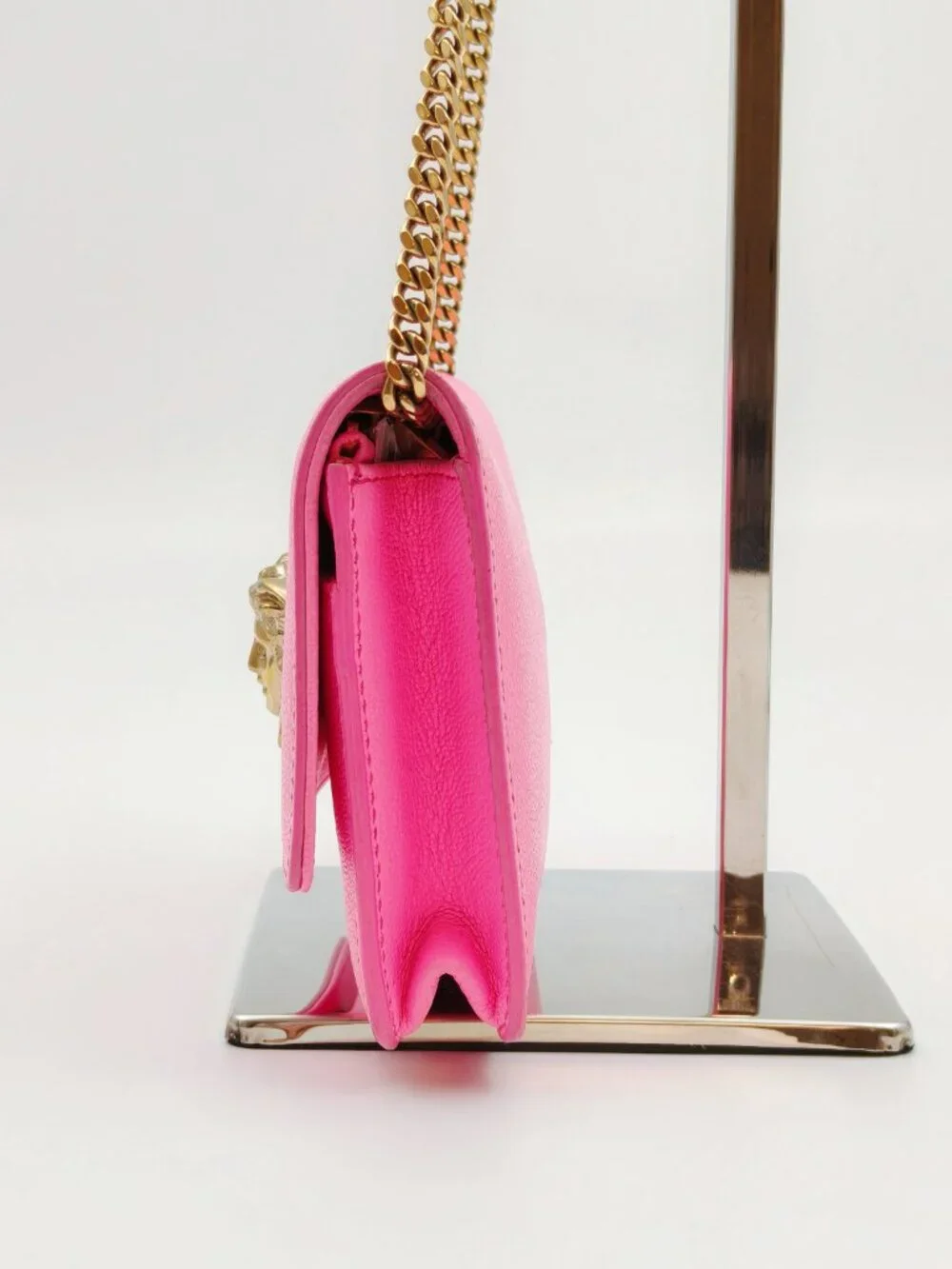 Versace Medusa Pink Leather WOC Wallet On Chain Crossbody Bag Gold Chain - Picture 3 of 13